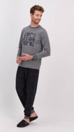 AR1610-V1   طقم بيجاما قطعتين قطن للرجال بلوز لون رمادي