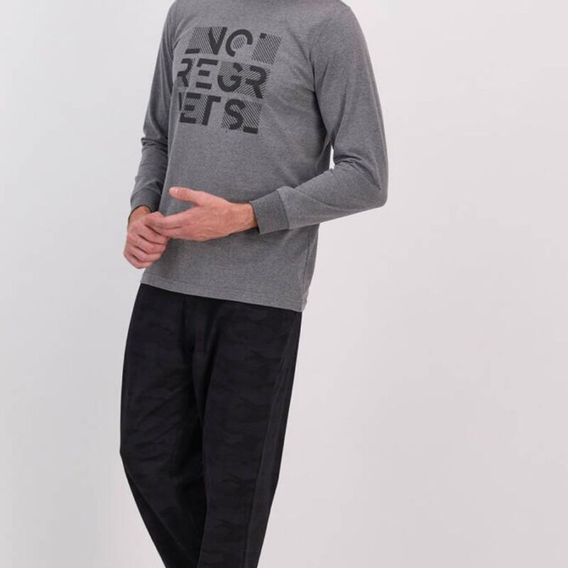 AR1610-V1   طقم بيجاما قطعتين قطن للرجال بلوز لون رمادي