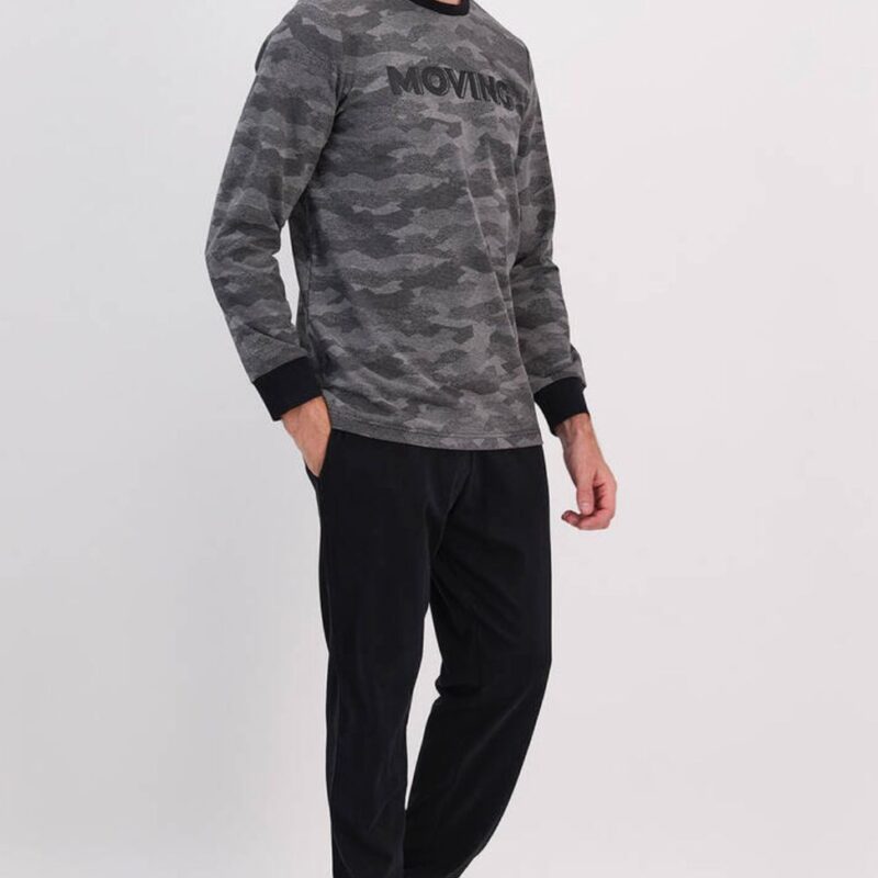 AR1612-S-V2 طقم بيجاما قطعتين قطن للرجال بلوز لون رمادي