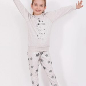 PC8404 طقم بيجاما قطعتين للفتيات ماركة بيير كاردان  لون رمادي فاتح قطن خريفي