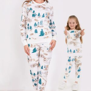 AR2159 كولكشن الام وابنتها طقم بيجاما قطن قطعتين باشجار اليرز