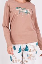 ⁦AR2160 طقم بيجاما قطن قطعتين للنساء مع بنطال مرسوم باشجار اليرز⁩ - الصورة ⁦3⁩