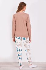 ⁦AR2160 طقم بيجاما قطن قطعتين للنساء مع بنطال مرسوم باشجار اليرز⁩ - الصورة ⁦5⁩