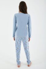AR2185 طقم بيجاما قطن خريفي قطعتين للنساء لون ازرق سماوي - الصورة 5