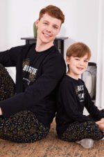 AR2303 من كولكشن العائلة الاب مع ابنه بيجاما قطن قطعتين Happy New Year