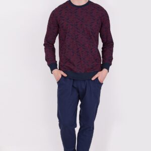 AR2332-V3 طقم بيجاما قطعتين للرجال قطن بلوز لون خمري مع بنطال لو كحلي