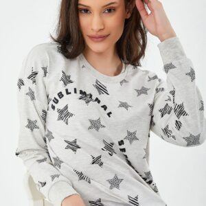 PC8405-S طقم بيجاما ماركة بيير كاردان قطعتين قطن خريفي للنساء بلوز مرسوم عليها بالنجوم مع بنطال اسود