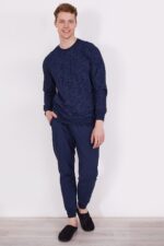 AR2332-V1 طقم بيجاما قطعتين للرجال قطن بلوز لون كحلي مع بنطال لون كحلي