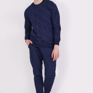 AR2332-V1 طقم بيجاما قطعتين للرجال قطن بلوز لون كحلي مع بنطال لون كحلي