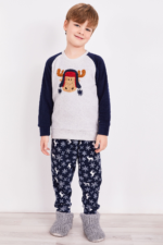 AR2300 طقم بيجاما قطعتين دافئة لكل العائلة بلوز لون رمادي مع بنطال لون كحلي - الصورة 6