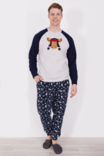 AR2300 طقم بيجاما قطعتين دافئة لكل العائلة بلوز لون رمادي مع بنطال لون كحلي - الصورة 2