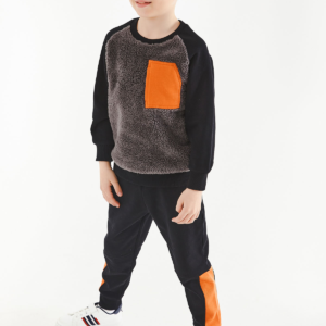 RP2840-2 تريننج دافئ للاولاد بلوز فرو مع بنطال مبطن مزيج رائع من الالوان رمادي مع اسود مع برتقالي