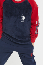 ⁦US1174 طقم تريننج للاولاد فرو مبطن لون كحلي بأكمام باللون الاحمر⁩ - الصورة ⁦3⁩