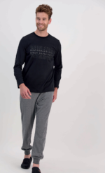 AR1603 طقم بيجاما قطن للرجال بلوز لون اسود مع بنطال لون رمادي