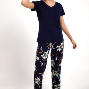 AR1878-S طقم بيجاما قطعتين بلوز لون كحلي مع بنطال مُورد