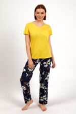 AR1878-S طقم بيجاما قطعتين بلوز لون اصفر مع بنطال مُورد - الصورة 2