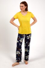 AR1878-S طقم بيجاما قطعتين بلوز لون اصفر مع بنطال مُورد