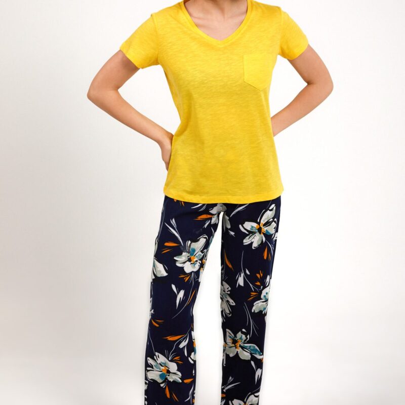 AR1878-S طقم بيجاما قطعتين بلوز لون اصفر مع بنطال مُورد