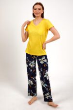 AR1878-S طقم بيجاما قطعتين بلوز لون اصفر مع بنطال مُورد - الصورة 4