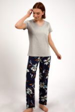 AR1878-S طقم بيجاما قطعتين بلوز لون بيج مع بنطال مُورد - الصورة 2