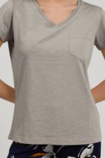 AR1878-S طقم بيجاما قطعتين بلوز لون بيج مع بنطال مُورد - الصورة 4