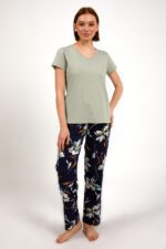 AR1878-S طقم بيجاما قطعتين بلوز لون اخضر فاتح مع بنطال مُورد - الصورة 2