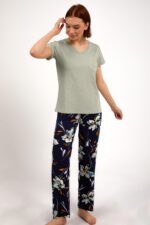 AR1878-S طقم بيجاما قطعتين بلوز لون اخضر فاتح مع بنطال مُورد - الصورة 3