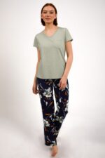 AR1878-S طقم بيجاما قطعتين بلوز لون اخضر فاتح مع بنطال مُورد