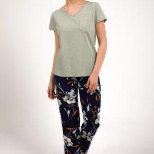 AR1878-S طقم بيجاما قطعتين بلوز لون اخضر فاتح مع بنطال مُورد