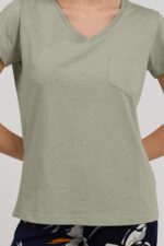 AR1878-S طقم بيجاما قطعتين بلوز لون اخضر فاتح مع بنطال مُورد - الصورة 5