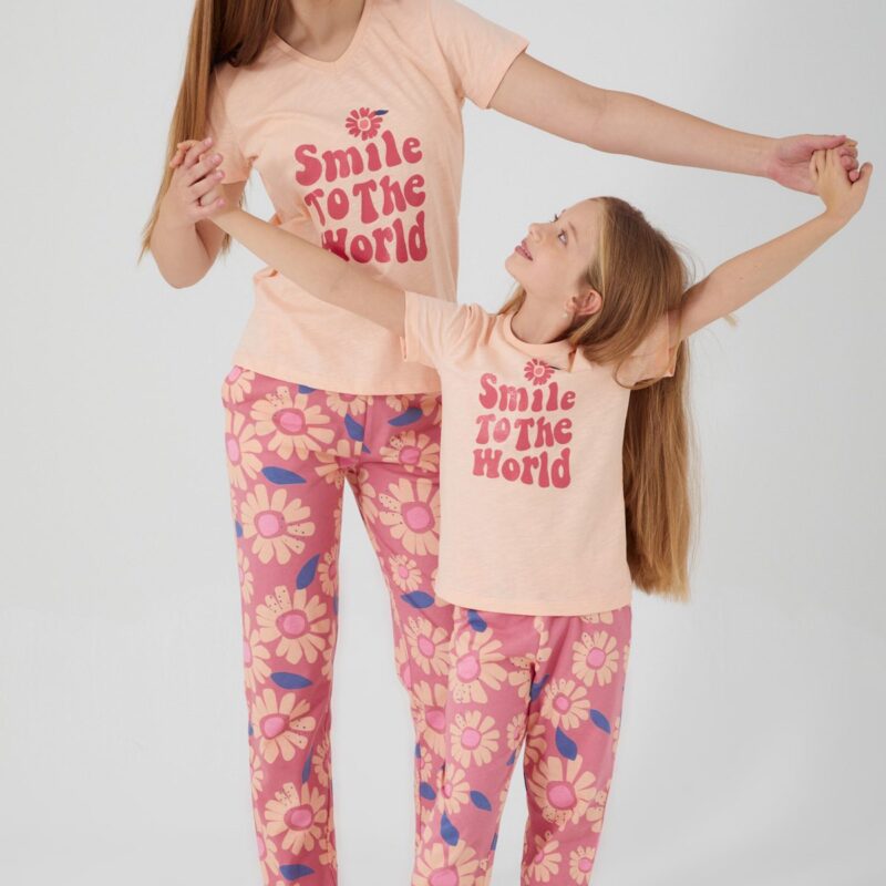 AR2445 طقم بيجاما من كولكشن العائلة الام مع ابنتها قطعتين قطن