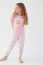 RP3101-2-V1 طقم بيجاما قطعتين للفتيات قطن بلوز نصف كم لون زهري فاتح مع بنطال