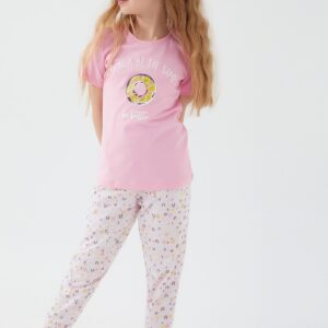 RP3101-2-V1 طقم بيجاما قطعتين للفتيات قطن بلوز نصف كم لون زهري فاتح مع بنطال