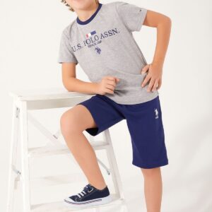 US1307-4 USPOLO طقم شورت للاطفال قطعتين قطن لون رمادي