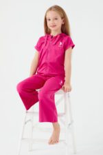 ⁦US1406-V1 US POLO تريننج للفتيات قطعتين مع سحاب نصف كم قطن لون زهري⁩ - الصورة ⁦2⁩