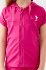 ⁦US1406-V1 US POLO تريننج للفتيات قطعتين مع سحاب نصف كم قطن لون زهري⁩ - الصورة ⁦5⁩