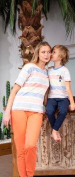 RP3097 من كولكشن العائلة الام مع  اولادها طقم بيجاما قطن قطعتين نصف كم بالوان صيفية - الصورة 3