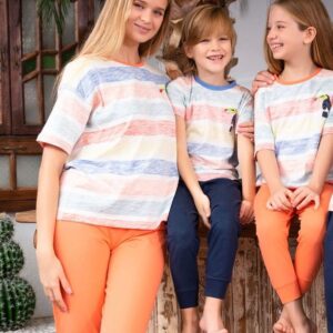 RP3097 من كولكشن العائلة الام مع  اولادها طقم بيجاما قطن قطعتين نصف كم بالوان صيفية