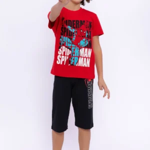 D4670-3 تريننج سبايدر مان بلوز لون احمر مع بنطال لون اسود قطن