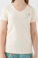 AR2414-S طقم بيجاما قطن قطعتين بلوز لون كريمي مع بنطال مرسوم - الصورة 5