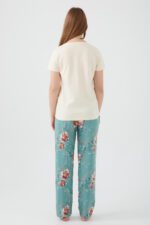 AR2414-S طقم بيجاما قطن قطعتين بلوز لون كريمي مع بنطال مرسوم - الصورة 6