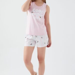 PC8572-S PIERRE CARDINطقم شورت للنساء قطعتين قطن لون زهري