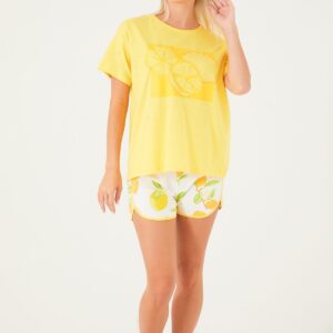 RP3086-S طقم  بيجاما شورت للنساء قطعتين قطن بنقش الليمون