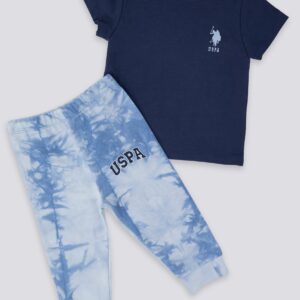 USB1113 US POLO BABY طقم للاطفال البيبي قطعتين قطن لون ازرق