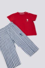 USB1161 US POLO BABY طقم للاطفال البيبي قطعتين بلوز قطن مع بنطال مخطط