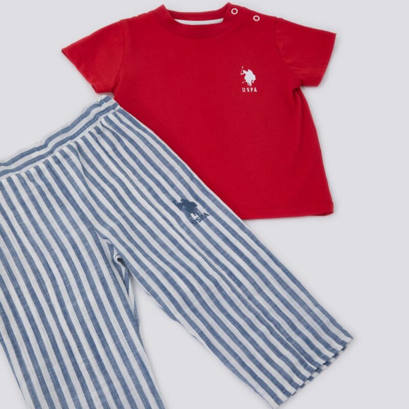 USB1161 US POLO BABY طقم للاطفال البيبي قطعتين بلوز قطن مع بنطال مخطط