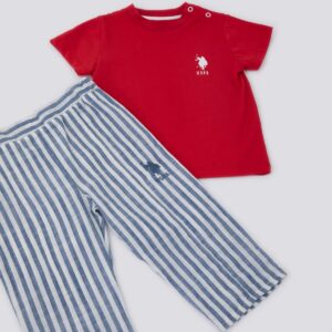 USB1161 US POLO BABY طقم للاطفال البيبي قطعتين بلوز قطن مع بنطال مخطط
