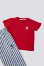 USB1161 US POLO BABY طقم للاطفال البيبي قطعتين بلوز قطن مع بنطال مخطط - الصورة 2