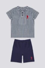 USB1163 US POLO طقم للاطفال البيبي قطعتين قميص مخطط لون كحلي  مع شورت قطن - الصورة 3