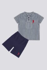 USB1163 US POLO طقم للاطفال البيبي قطعتين قميص مخطط لون كحلي  مع شورت قطن